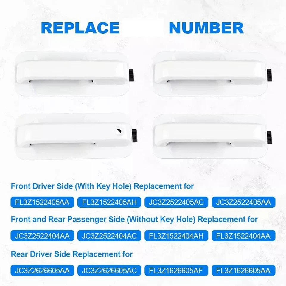 Juego de 4 manijas de puerta Oxford blancas para Ford F-150 2015 2016 2017 2018 2019 2020 Foto 3 de 4