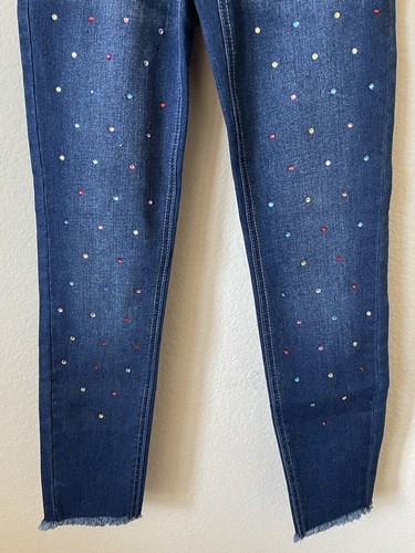 Justice Dark Wash Rhinestones Stretchy Girls Pull On Jean Leggings Pants Size 10 - Picture 4 of 8