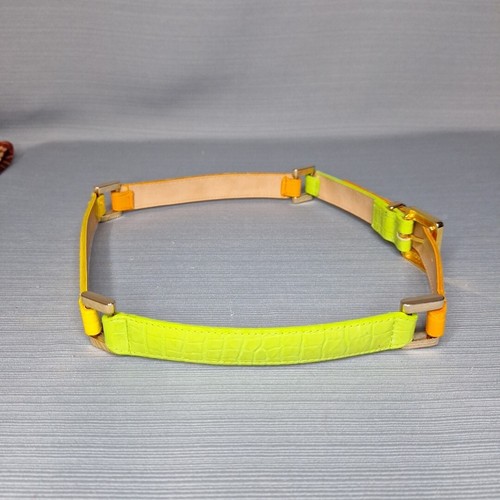 Elite Fresno California Orange Yellow Green Fashion Belt 1444 Gold Hardware Sz M - Picture 2 of 7