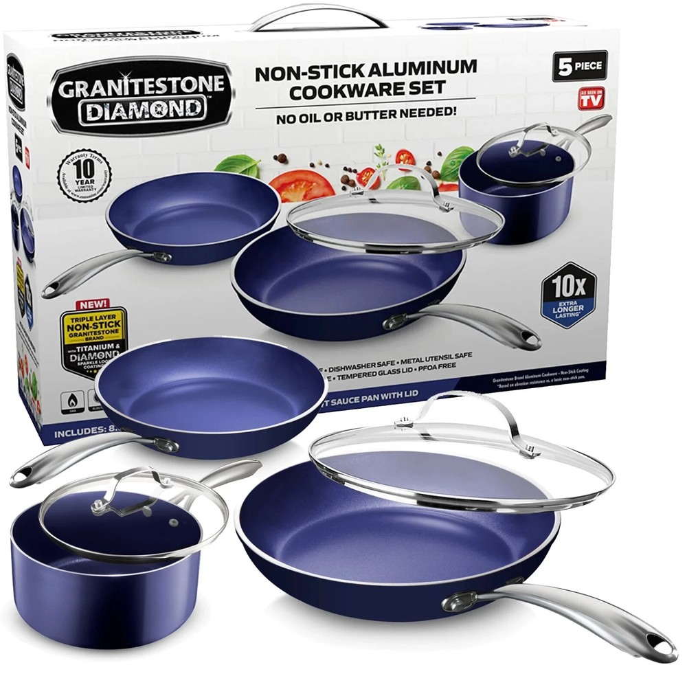 Nonstick Pots and Pans Set 5 Piece 5 Cookware Set, Blue