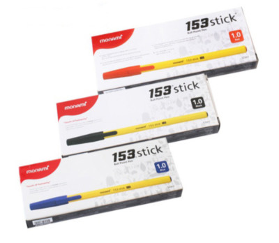 12pcs MONAMI 153 Stick Ballpoint Pen 1.0mm Black Blue Red - Choose Color
