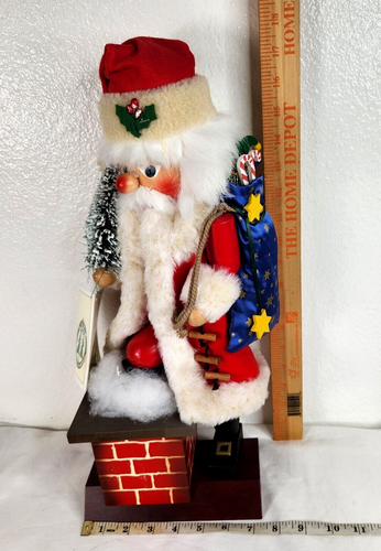 Vintage Holzkunst Christian Ulbricht Babbo Natale schiaccianoci in legno 17" sul tetto tedesco - Foto 20 di 20