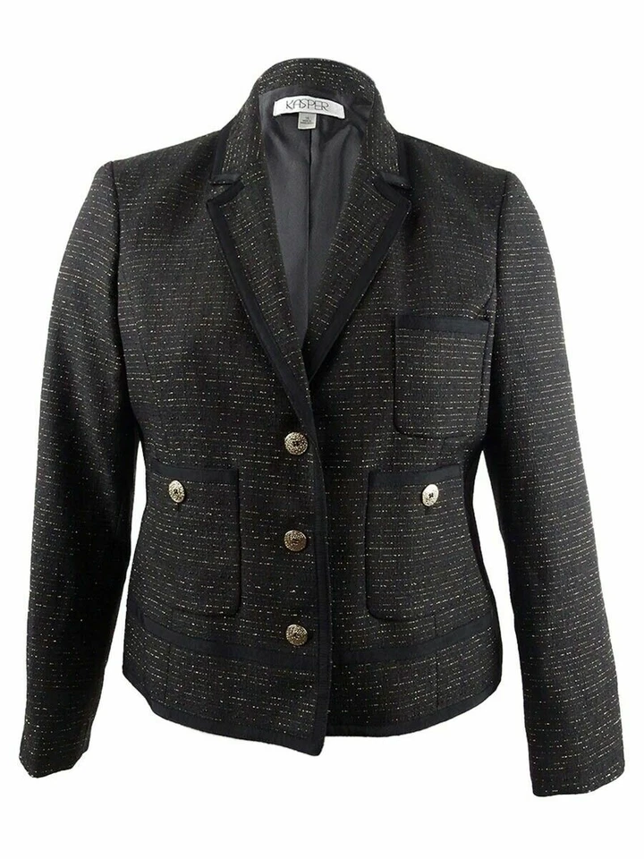 Kasper Women's Tweed Three Button Blazer Jacket Black/Gold Size UK 8 RRP $139 - Image 2 of 3