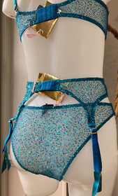 Agent Provocateur Soiree 34C 36B bra suspender belt briefs Czarina aqua sparkle