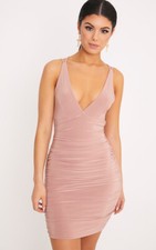Edge Clothing Sexy Strappy Back Ruched Bodycon  Pink Dress size 4,6,8,10,12