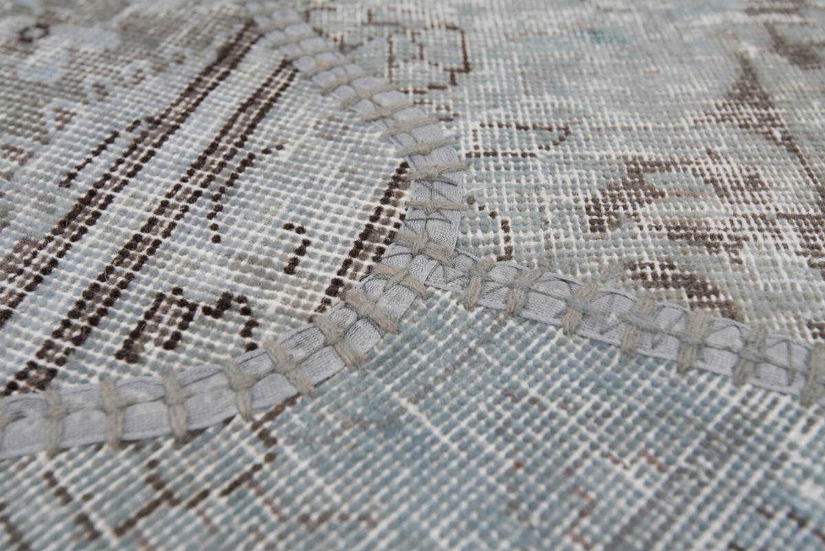 Tapis Persan Patchwork Fait Main - 122x90 Cm - Laine Et Coton - Bleu - Vintage