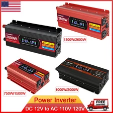 750W 1000W 1300W Power Inverter DC 12V to AC 110V 120V Converter Caravan LCD Car