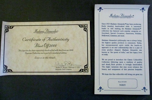 BLAST OFF 2000 FIGURINE 1999 Madame Alexander THROUGH THE DECADES COLLECTION COA - Picture 9 of 9