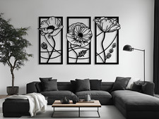 3er set Blumen Wanddeko, Lotus Blume Wanddekoration aus Holz, 3D Wall Art