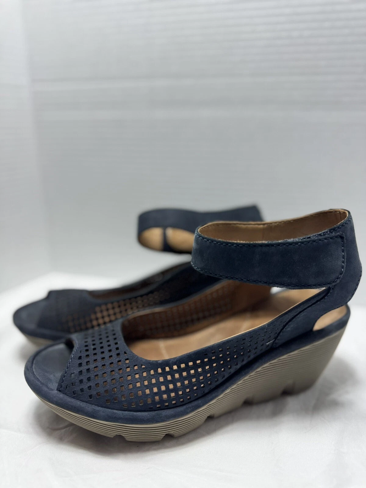 Sandali donna Clarks Artisan Clarene Award blu navy con zeppa nabuk taglia 6 5Comfort