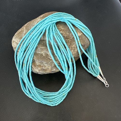 Blue Turquoise Stabilized Heishi 10S Liquid Sterling Necklace 20" 16915 - Picture 7 of 12