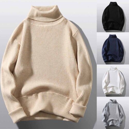 Winter Mens Plain Turtleneck Knitted Sweater Pullover/Warm Jumper Knitwear Tops - Picture 1 of 17