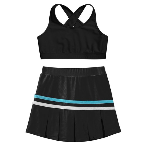 Kids Girls Crop Top With Skirt Cross Back Activewear Summer Sportswear Set Mini - Picture 10 of 83