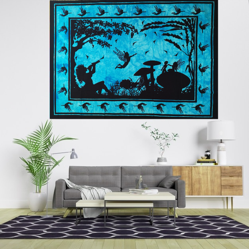 Wall Hanging Blue Tapestry Cotton Mandala Boho Hippie Wall Art Indian Poster Art - Picture 42 of 90