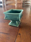 Vintage McCoy Square Pedestal Planter Green Glazed Mid Century Art Pottery MCM