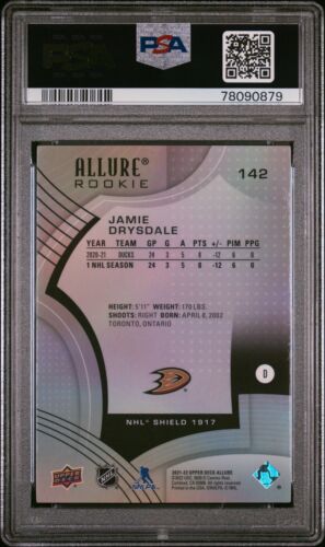 2021-22 Upper Deck Allure #142 Jamie Drysdale 1917 Shield PSA 8 - Imagen 2 de 2
