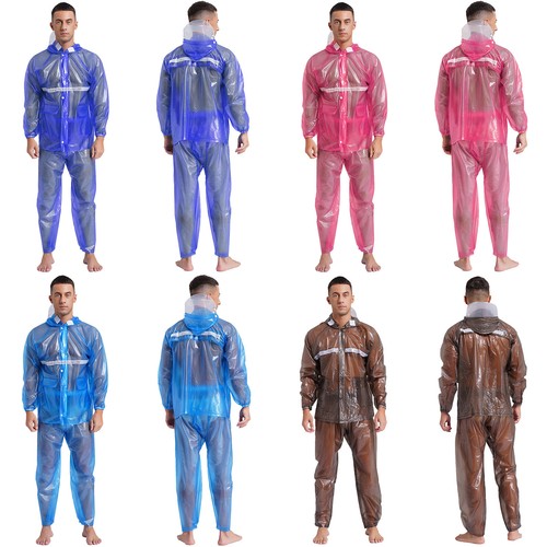 Unisex Jacket Rain Suits Hooded PVC Raincoat Camping Pants Riding With Trouser - Picture 3 of 51