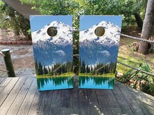 WATERPROOF FADEPROOF Cornhole Board Wraps / Scenic Mountain Range and Lake