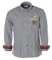 Arqueonautas Herren Streifen Hemd Gestreift Button-Down Navy M K2212