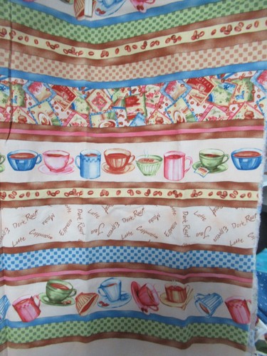 Coffee Fabric Cup Stripe " Lets Do Coffee" Tan Multi Cotton Fabric SBTY X - Picture 4 of 5
