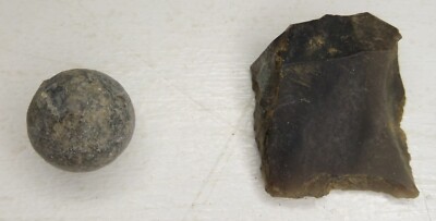 UNFIRED BRITISH BROWN BESS MUSKET BALL & FLINT HORNWORKS YORKTOWN VIRGINIA 1781
