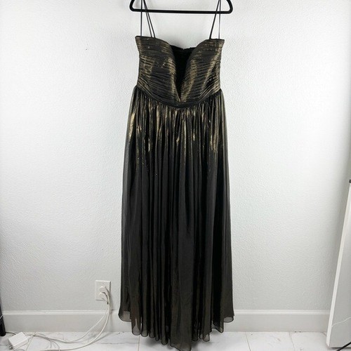 Maxi Vestido Rasario Corsé Reunido Gasa Negro Dorado Talla 12 Formal Corbata Negra - Imagen 3 de 9