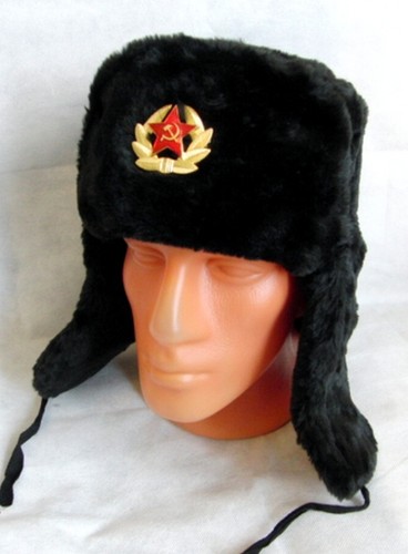 Russian Ushanka Faux Fur Cossack Trapper Hat & USSR Soviet Army Badge - Black - Picture 7 of 10