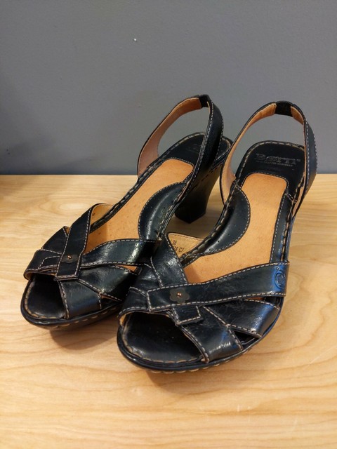 black leather slingback kitten heels