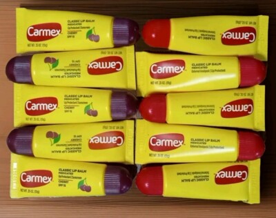 10 Gel Tubes Carmex   Moisturizing Lip Balm Original & Cherry Flavor 0.35oz New