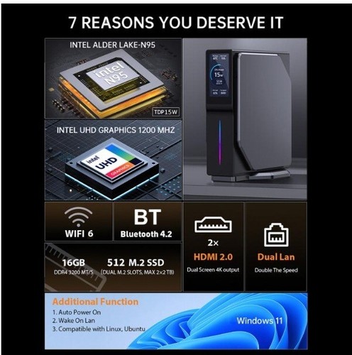 S1 Alder Lake N150 Mini PC 16GB RAM 1TB SSD WiFi 6 BT4.2 Win11 Office - Picture 6 of 10