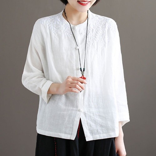 Lady Ethnic Shirt Embroidery Tops Tea Clothes Cardigan Coat Summer Blouse - Bild 14 von 17
