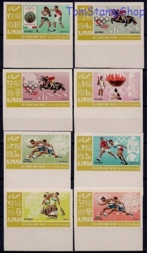Ajman 1967 Mexiko Olympia Pferde Springen Hürden Kanu Boxen Fußball MNH/1