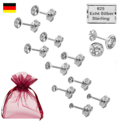 Paar Ohrringe  Silber 925 Ohrstecker Zirkonia weiß Diamantfarbe Damen Herren NEU