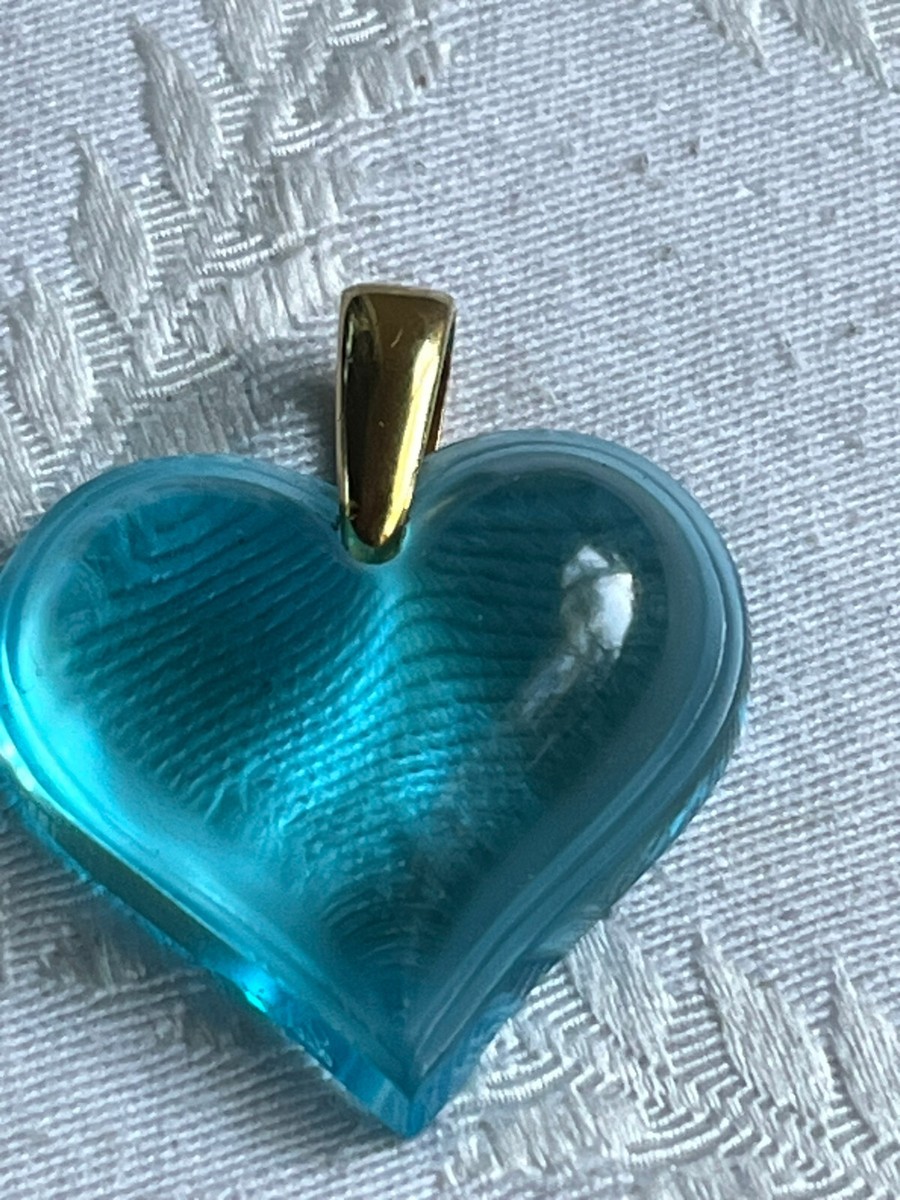 Lalique Coeur Blue Crystal Heart Pendant Signed 38mm High from