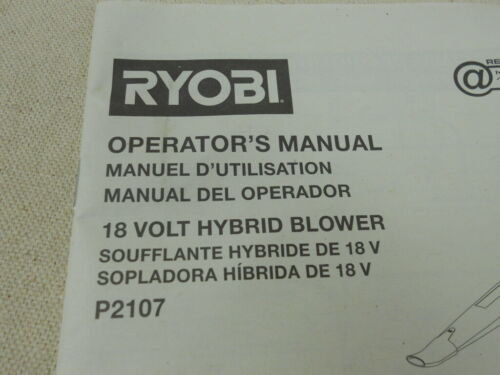 Soplador híbrido genuino RYOBI 18 voltios - modelo P2107 - solo manual del operador - Imagen 2 de 5