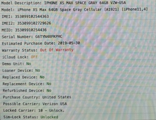 Appl iPhone XS Max - Space Gray - 64GB - (Unlocked) - A1921 - *FUNCTIONAL* - Picture 7 of 7