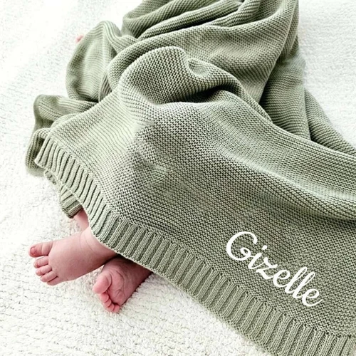 Personalised Baby Blanket Soft Cotton Knit Custom Name Text Infant Shower Gifts - Picture 5 of 20