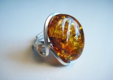 Beautiful Baltic AMBER Natural Ring Silver Plated Adjustable Size  