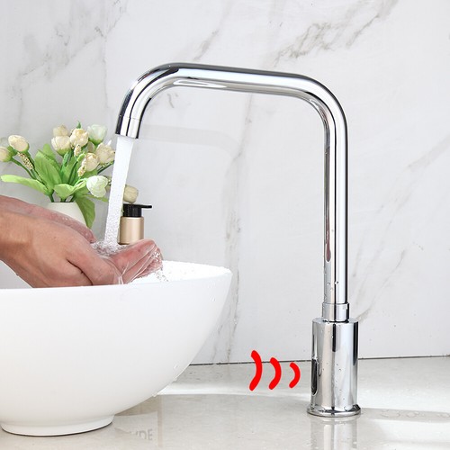 Automatic Chrome Bathroom Faucet Free Sensor Single Hole Brass Mixer Vanity Tap - Picture 3 of 12