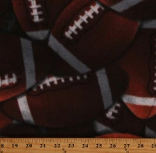 Fleece Packed Footballs Allover Sports Brown Fleece Fabric Print BTY A409.40