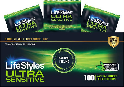 Ultra Sensitive Premium Lubricated Natural Latex Condoms Value Pack - 100 Count,