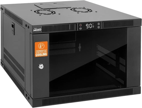 Tecmojo 6U Wall Mount Rack Thermostat Enclosed Server Cabinet Cooling Door Lock