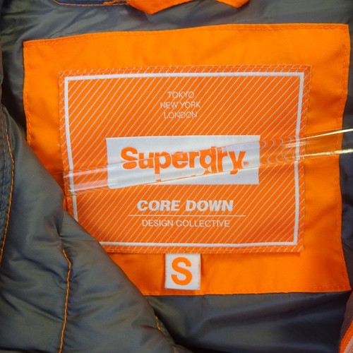 Superdry Jacket Mens Small Grey Core Down Full Zip Puffer Quilted Hooded Coat - Picture 4 of 10