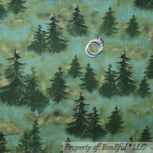 BonEful Fabric FQ Cotton Quilt Green Scenic Forest Tree Harry Potter Fall Winter - Picture 13 of 13