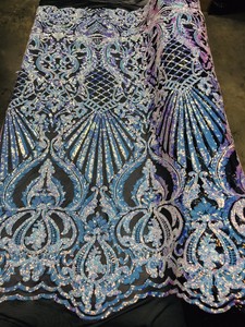 iridescent mesh fabric sequin damask aqua stretch yard way