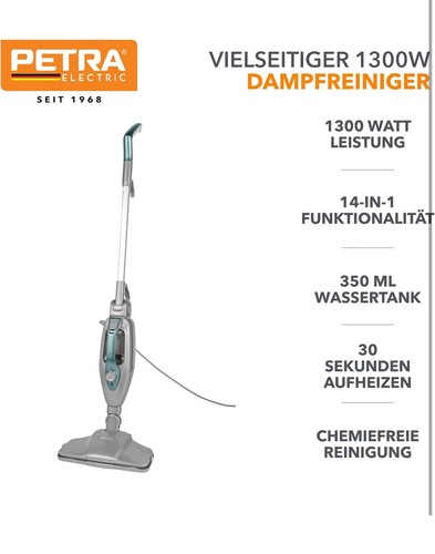 Limpiador a vapor Petra 14 en 1 1300W aparato de suelo y mano con accesorios sin químicos 350 ml - Imagen 7 de 8