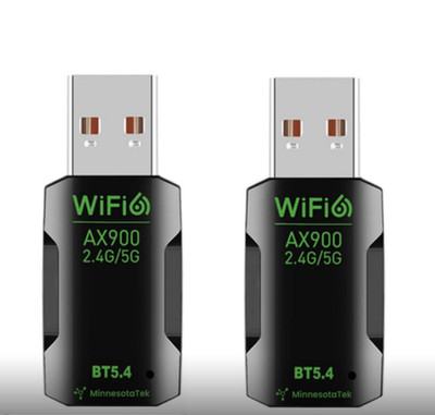 2x USB WiFi 6 Dual Band AX 900Mbps  2.4G 5G BT5.4 Wireless Bluetooth Dongle Card