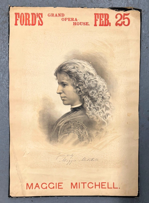 *MAGGIE MITCHELL CIVIL WAR ACTRESS JOHN WILKES BOOTH FORD'S 1870 THEATRE POSTER*