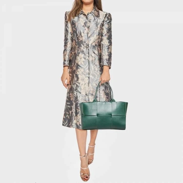 Bottega Veneta Dark Green/Tonal Interior Woven "Arco" Leather Tote Bag