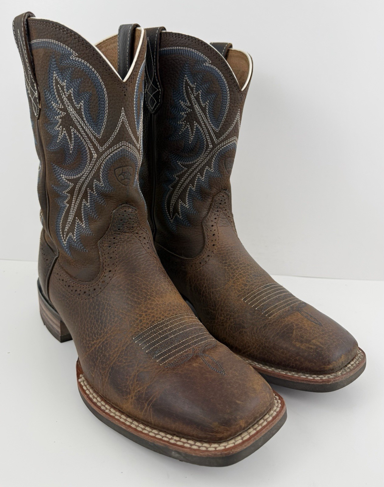 Ariat Quickdraw Brown Leather Broad Square Toe Cowboy Boots 10006714 SZ 11 D